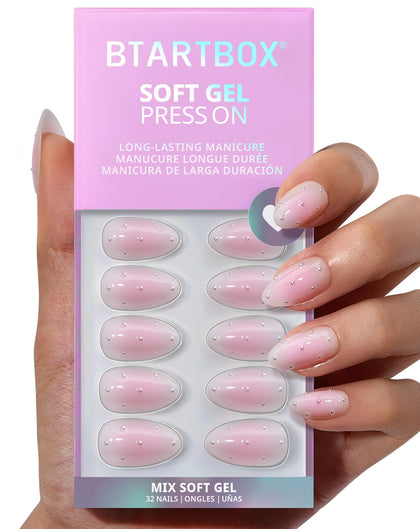 BTArtbox Press On Nails Shy Metal front view with pink blush finish