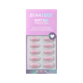 BTArtbox Press On Nails Shy Metal set laid out with nail glue and file