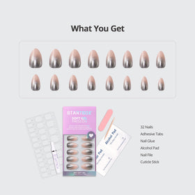 BTArtbox Press On Nails Silver Fizz displayed on a hand