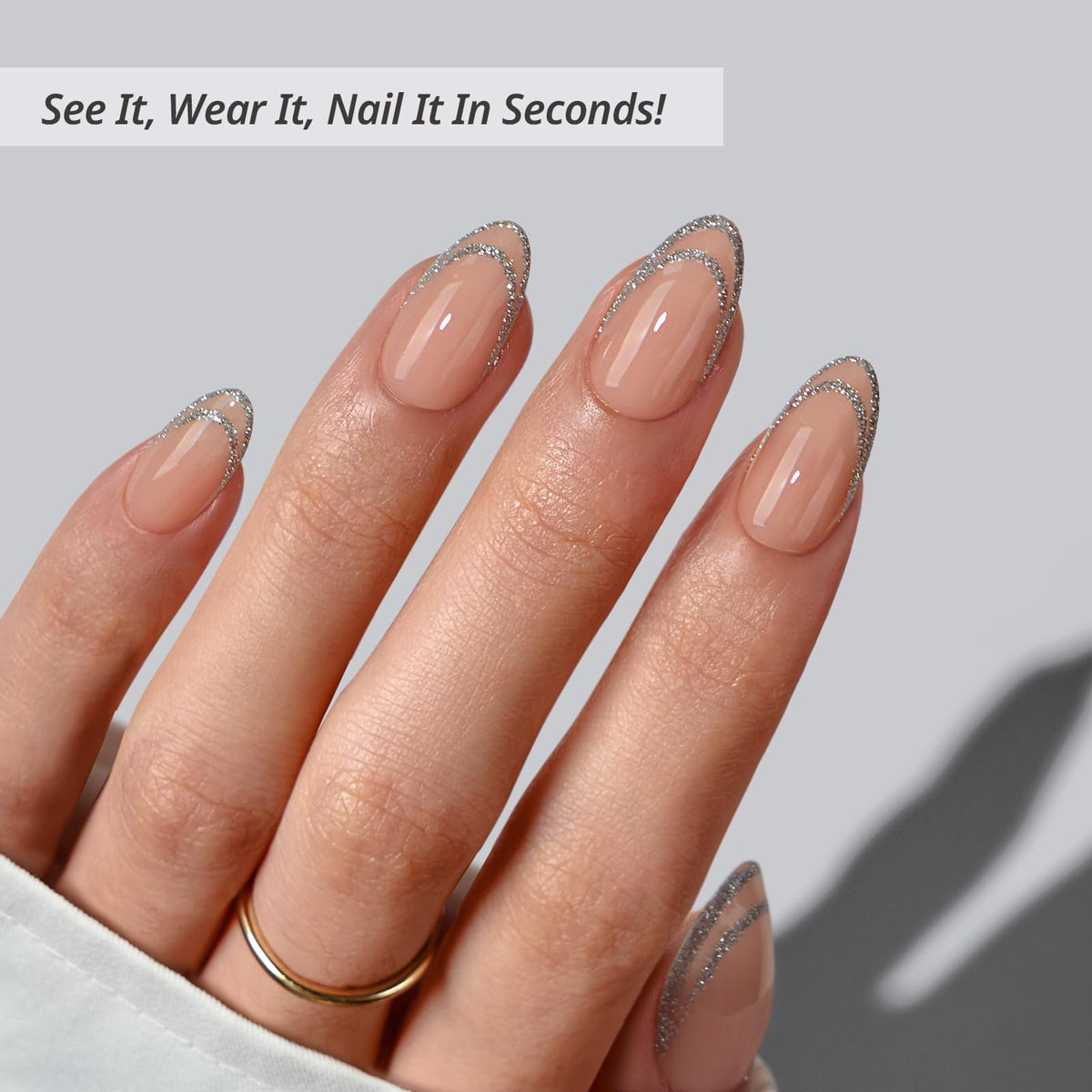 BTArtbox Press On Nails Sliver Bells packaging showing included items