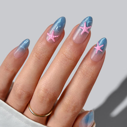 BTArtbox Press On Nails Star Shore front view with medium almond shape