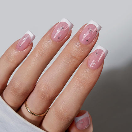 BTArtbox Press On Nails Starlit Sparkle front view with French tip design