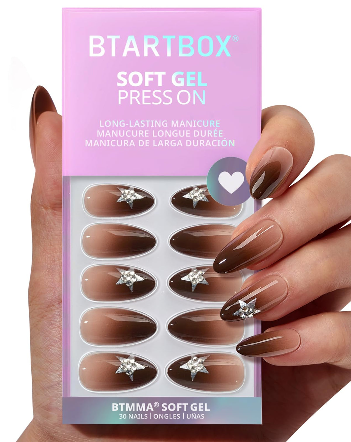 BTArtbox Press On Nails Starry Spice front view with ombre brown finish
