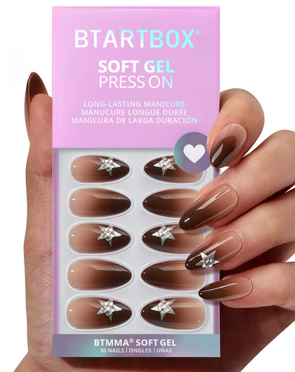 BTArtbox Press On Nails Starry Spice front view with ombre brown finish