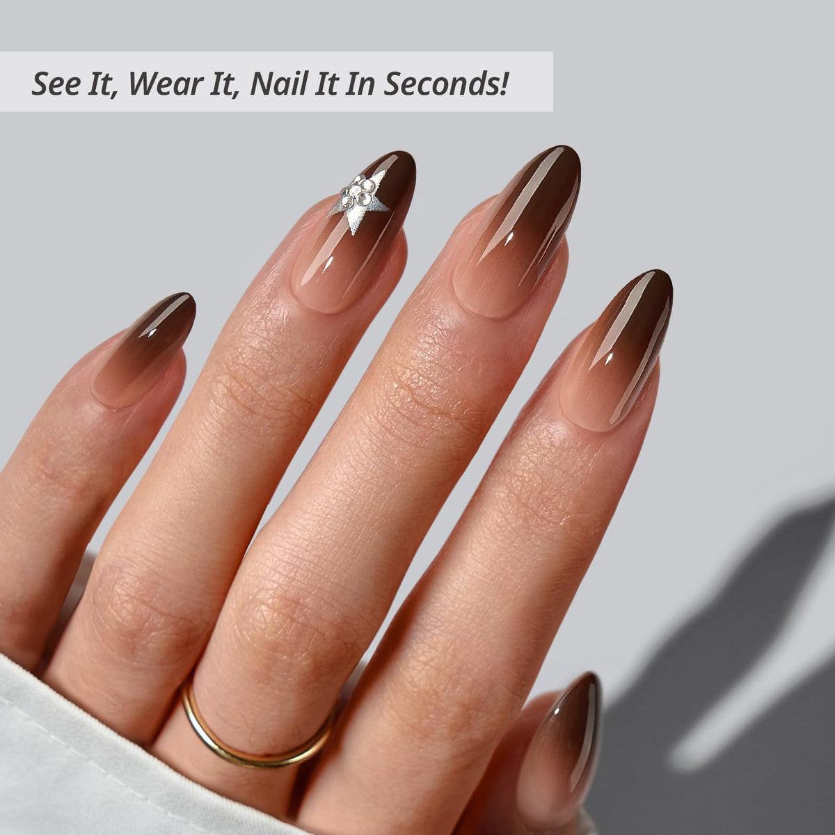 BTArtbox Press On Nails Starry Spice side view showcasing almond shape