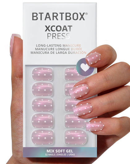 BTArtbox Press On Nails Sugar Pop pink polka dot front view