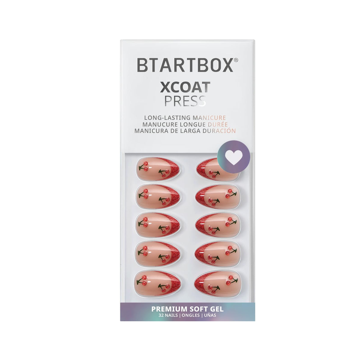 BTArtbox Press On Nails Sweet Cherry with nail file and alcohol pads