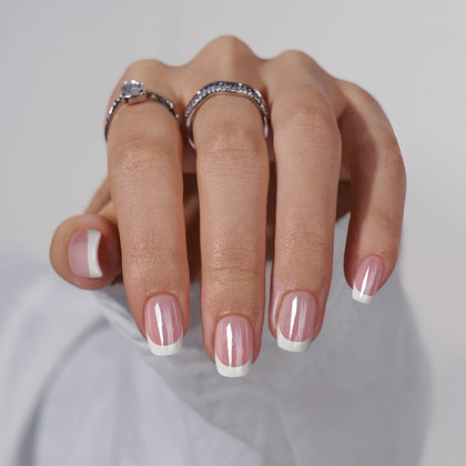 BTArtbox Press On Nails White French Tip front view