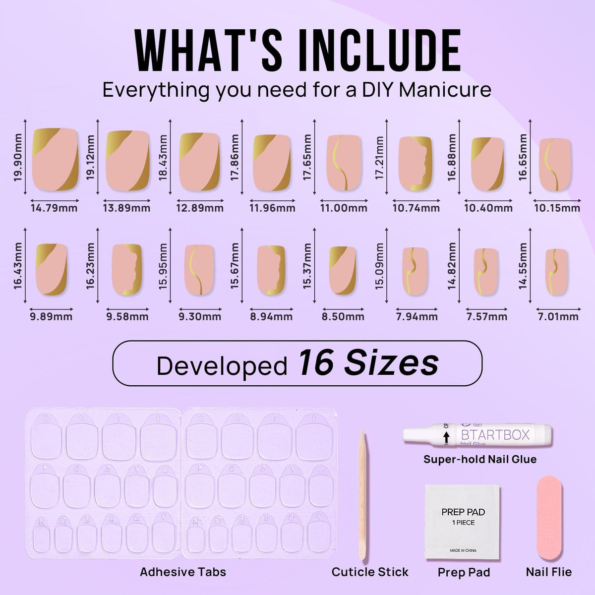 BTArtbox Press On Nails with adhesive tabs and nail glue