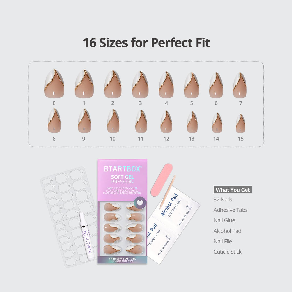 BTArtbox Press On Nails with nail glue and adhesive tabs