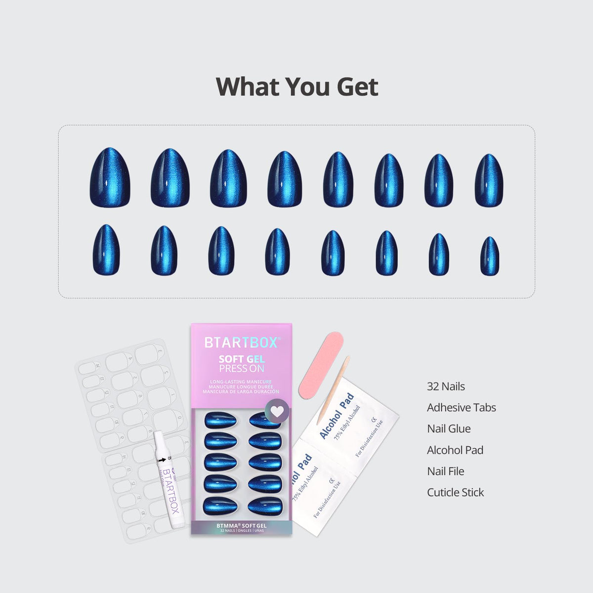 BTArtbox Press On Nails with nail glue and adhesive tabs