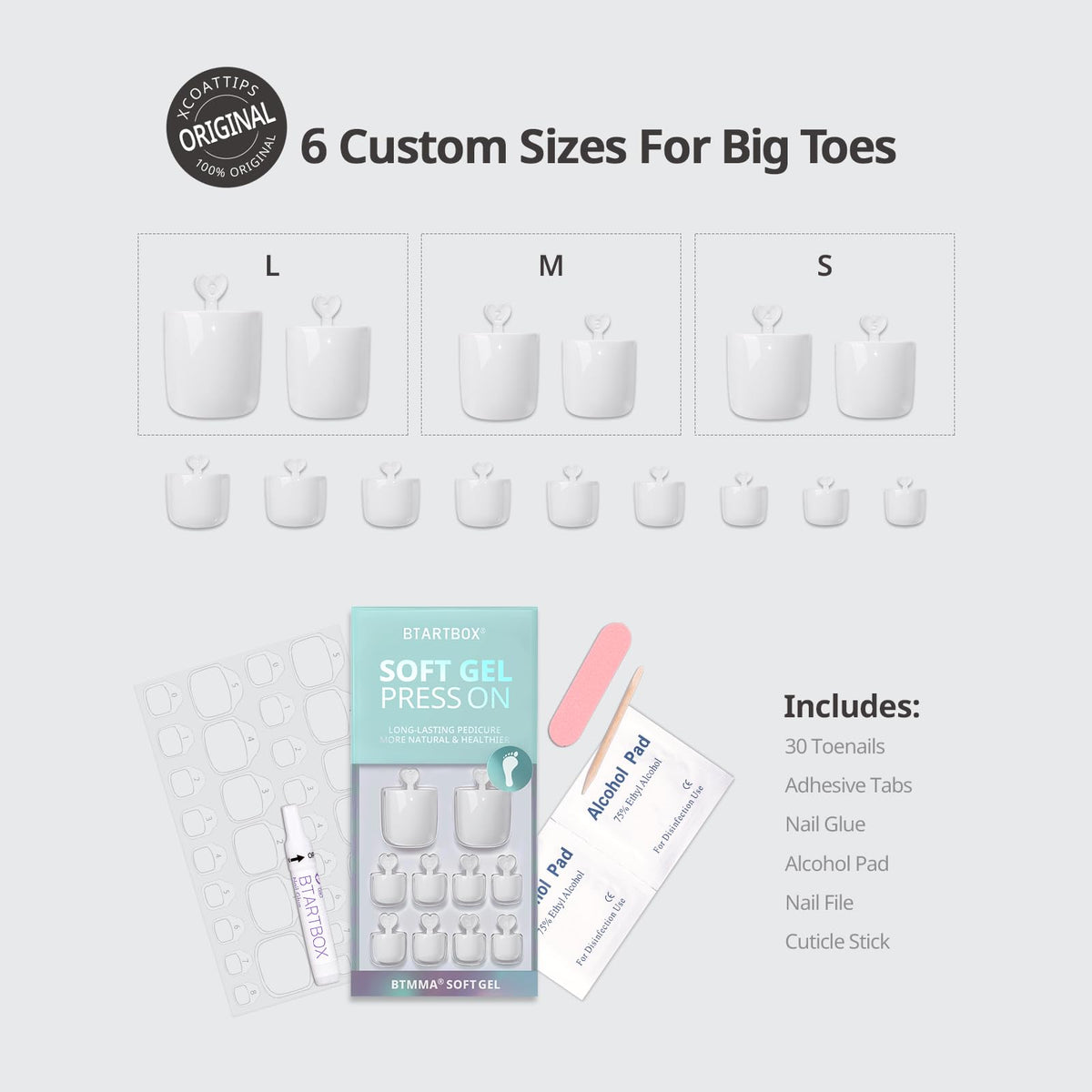 BTArtbox Press On Toenails Ivory White with nail glue and accessories