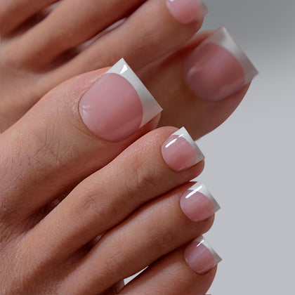 BTArtbox Press On Toenails sharp square pink French tip front view