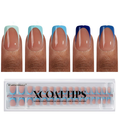 BTARTBOXNAILS Blue French Tip Press On Nails front view