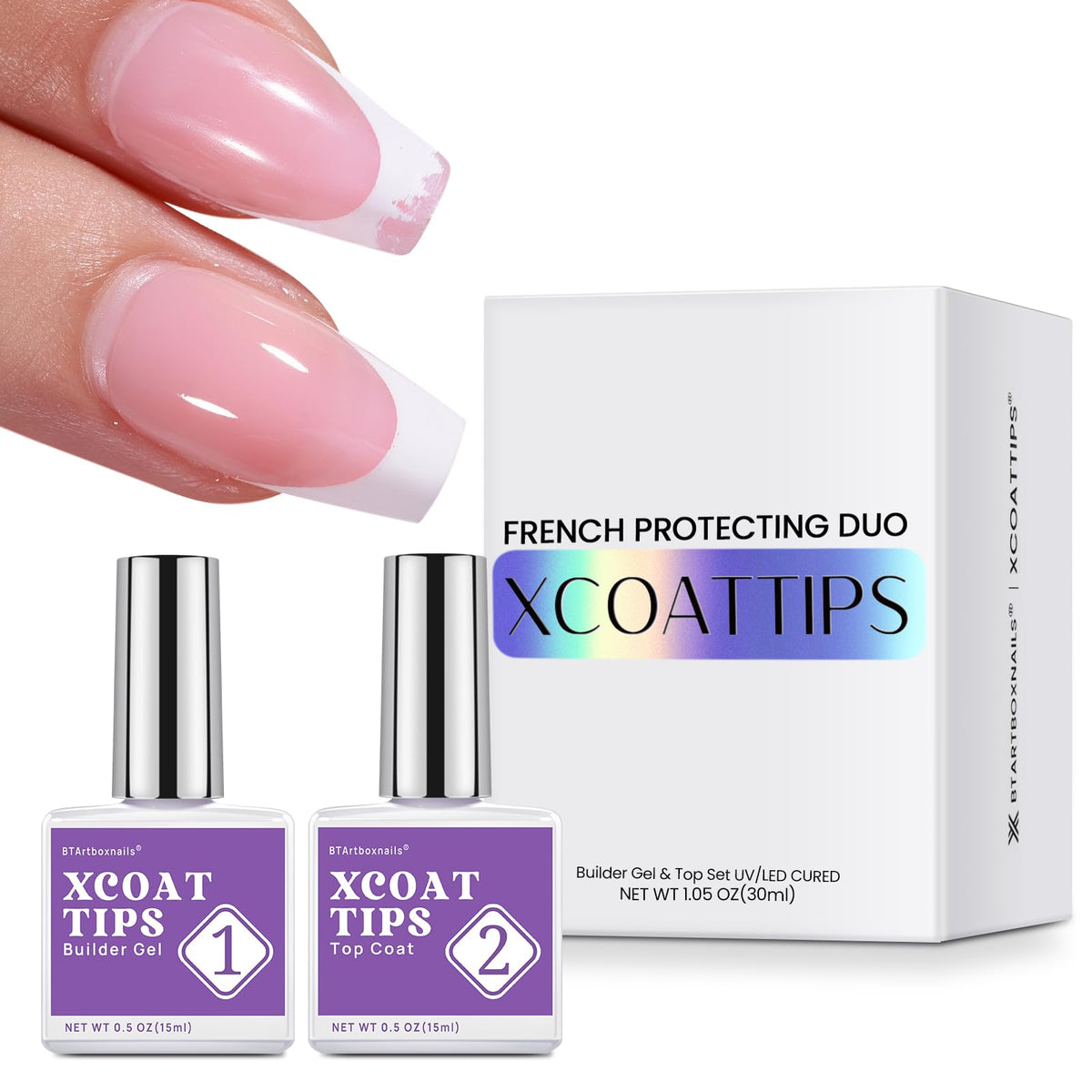 BTARTBOXNAILS French Protection DUO Builder Gel and Top Coat front view