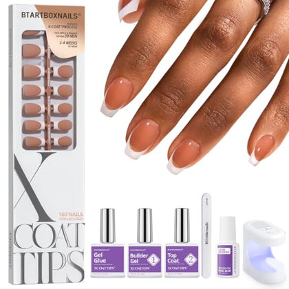 BTARTBOXNAILS French Tip Press On Nails brown coffin shape front view