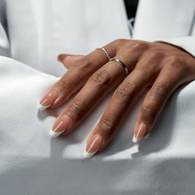 BTARTBOXNAILS French Tip Press On Nails brown coffin shape side view