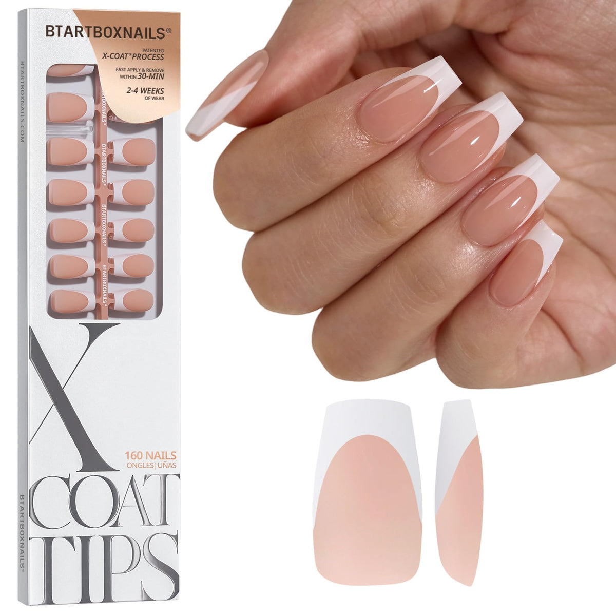 BTARTBOXNAILS French Tip Press On Nails in peach colour front view