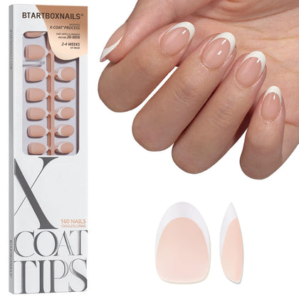 BTARTBOXNAILS French Tip Press On Nails XS Oval Nude front view