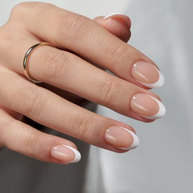BTARTBOXNAILS French Tip Press On Nails XS Oval Nude side view