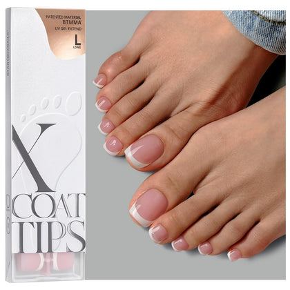 BTARTBOXNAILS French Tip Press On Toenails, pink L squoval front view
