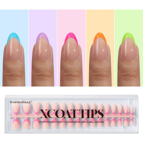 BTARTBOXNAILS Pastel French Tip Press On Nails front view in almond shape