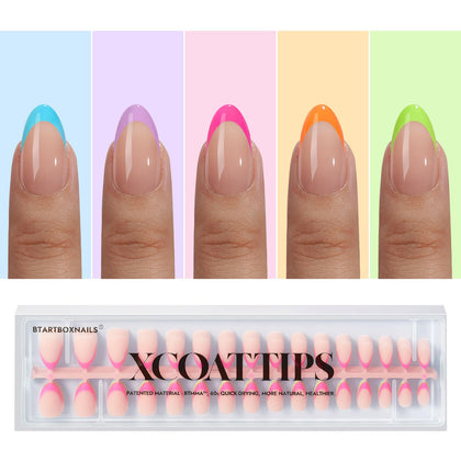 BTARTBOXNAILS Pastel French Tip Press On Nails front view in almond shape