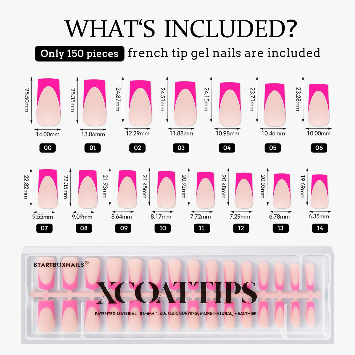 BTARTBOXNAILS Pastel French Tip Press On Nails showing size options