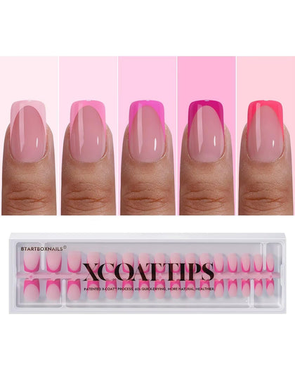 BTARTBOXNAILS Pink French Tip Press On Nails front view