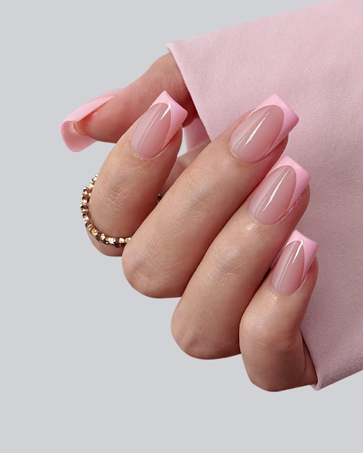 BTARTBOXNAILS Pink French Tip Press On Nails packaging