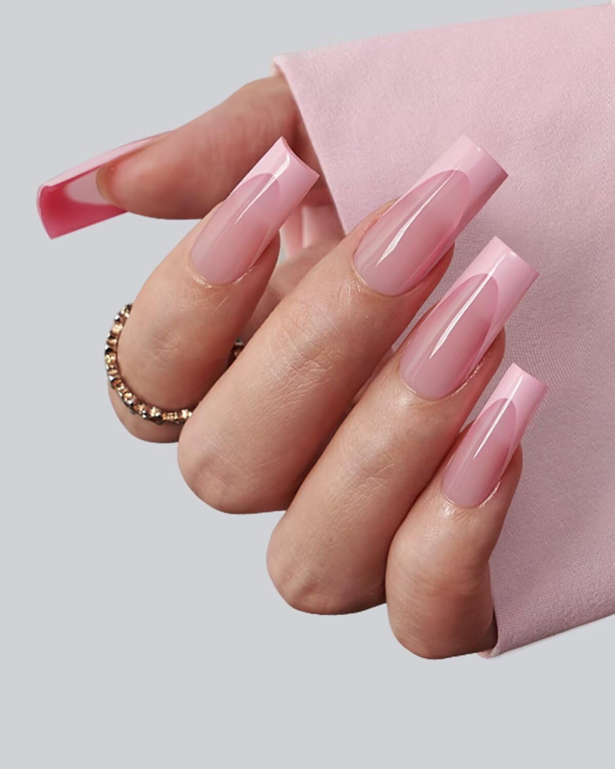BTARTBOXNAILS Pink French Tip Press On Nails packaging