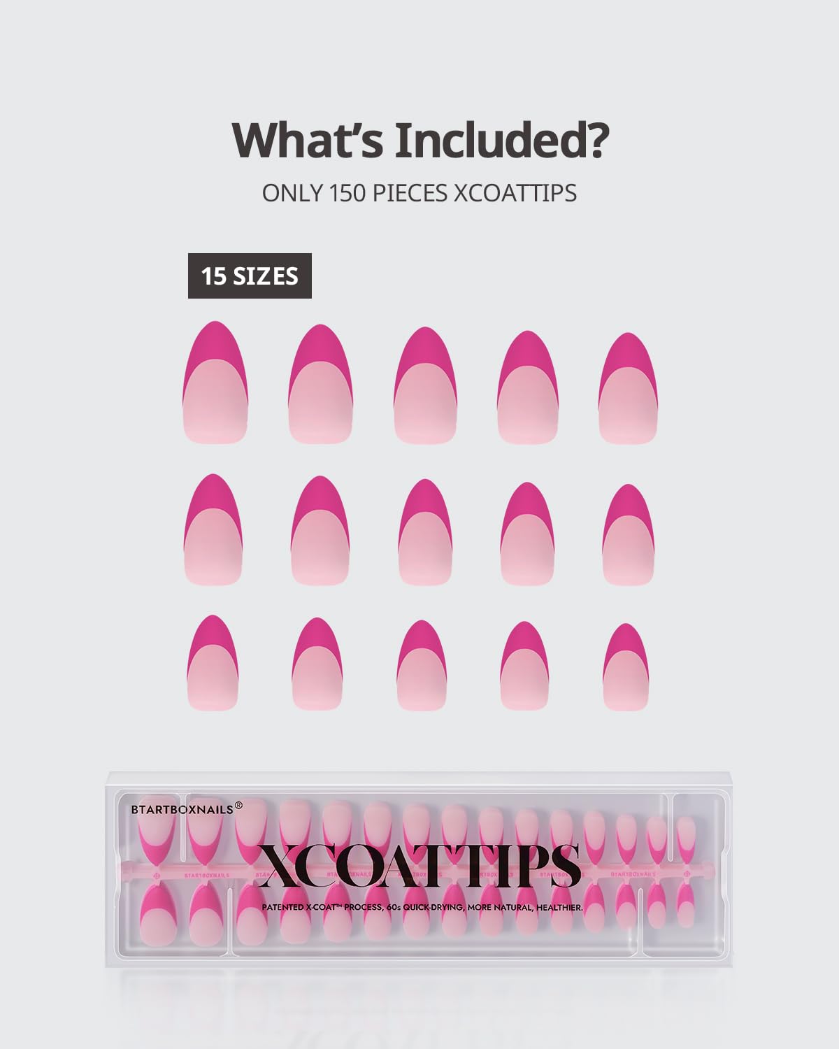 BTARTBOXNAILS Pink French Tip Press On Nails with size options