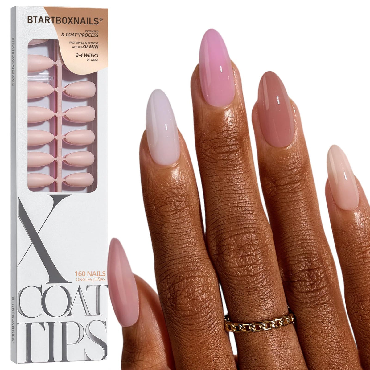 BTARTBOXNAILS Press On Nails 5-Shade Nude front view
