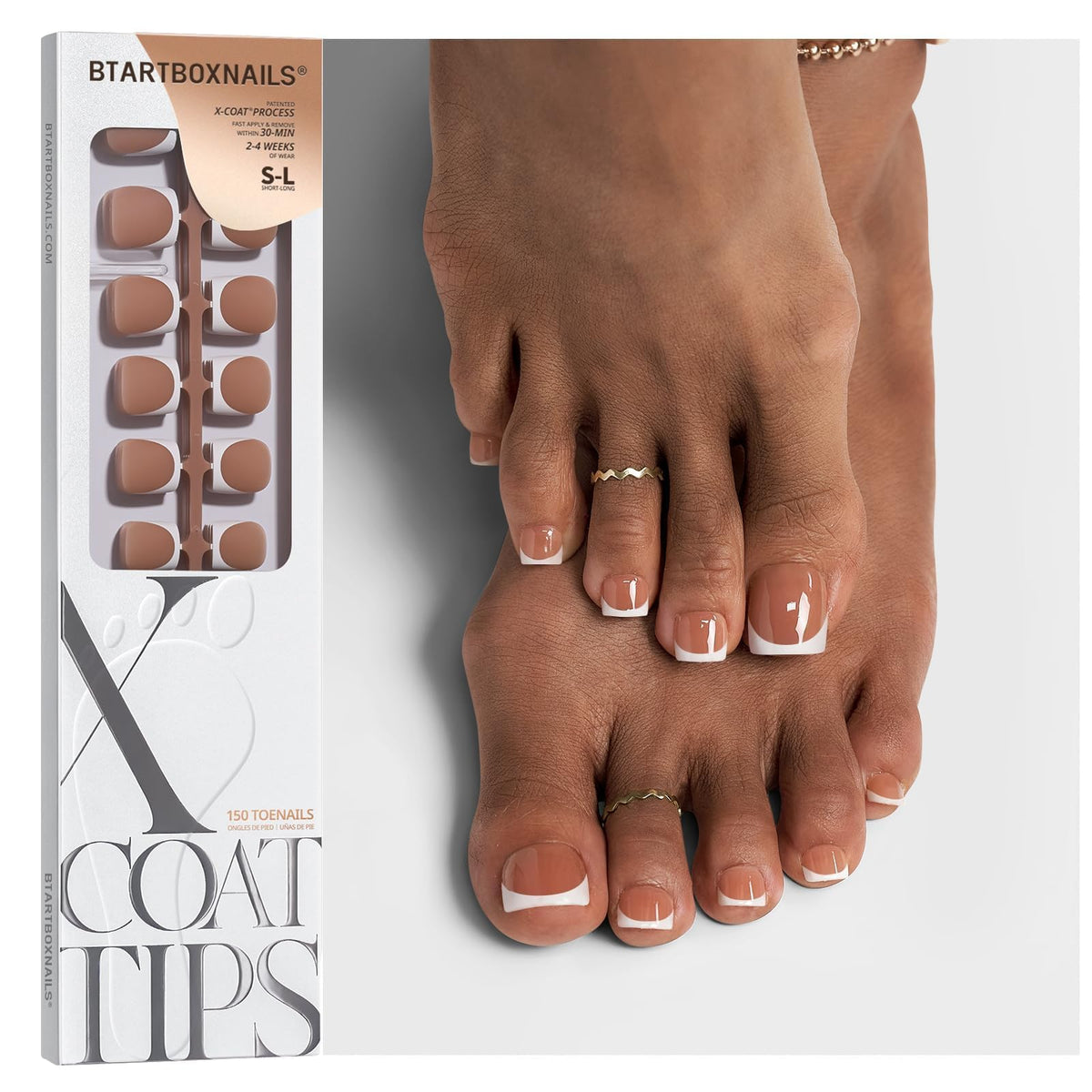 BTARTBOXNAILS Press On Toe Nails square shape in brown base