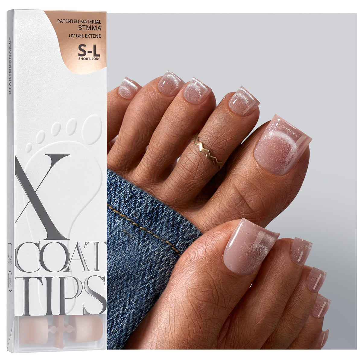 BTARTBOXNAILS Press On Toenails Sharp Square White front view