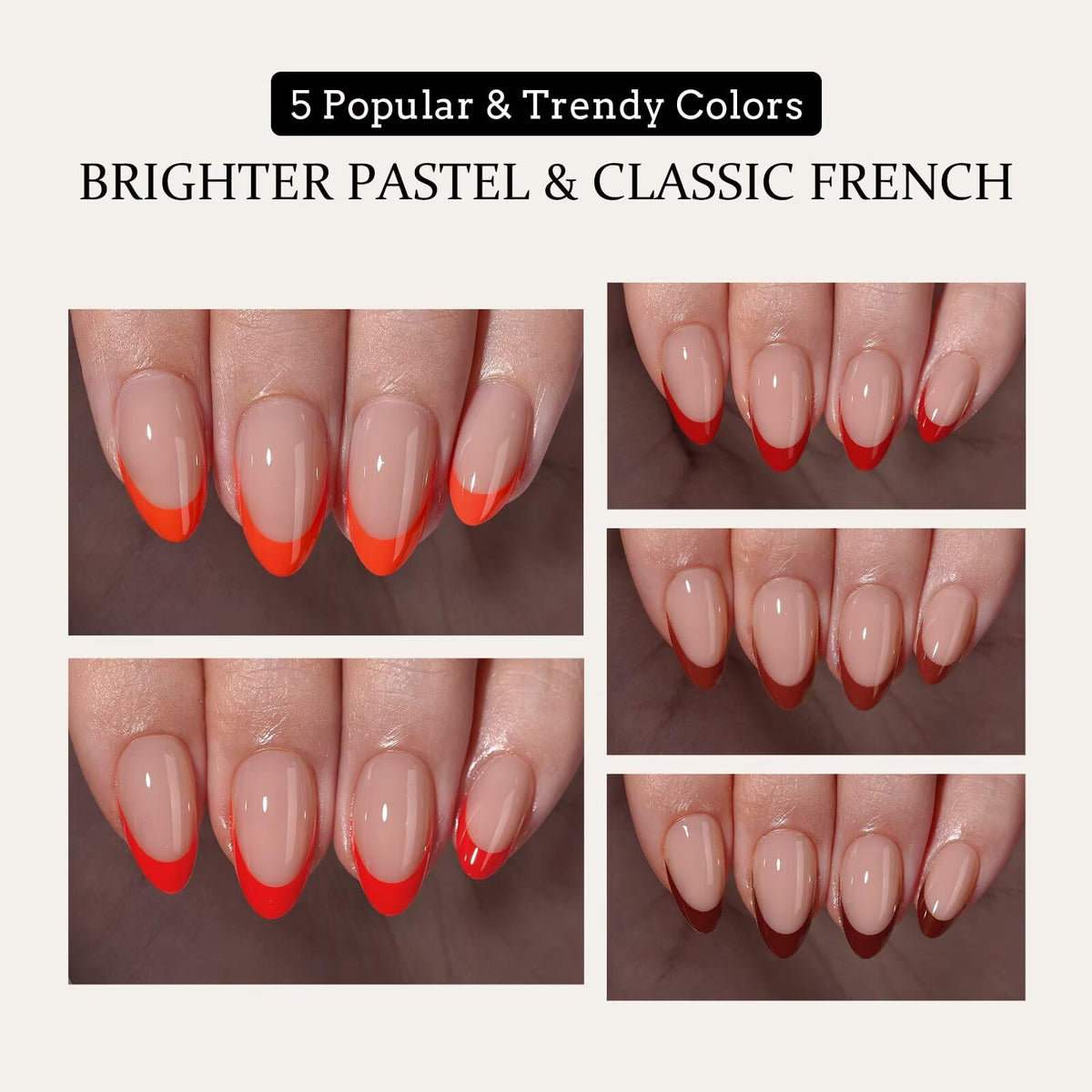 BTARTBOXNAILS Red French Tip Press On Nails Short Almond Peach applied on hand