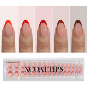 BTARTBOXNAILS Red French Tip Press On Nails Short Almond Peach front view