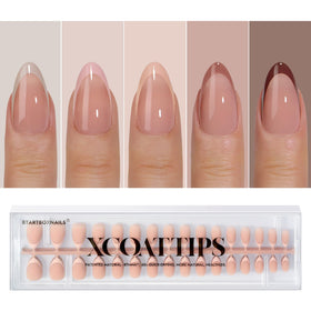 BTArtboxnails Skin Tone French Tip Press On Nails front view, Almond Peach