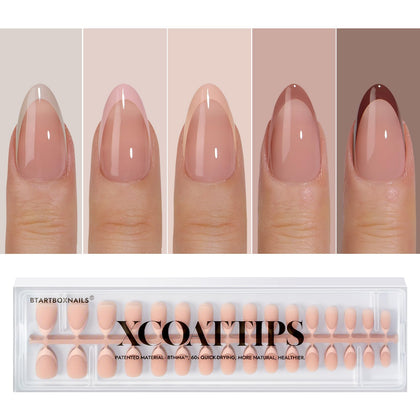 BTArtboxnails Skin Tone French Tip Press On Nails front view, Almond Peach