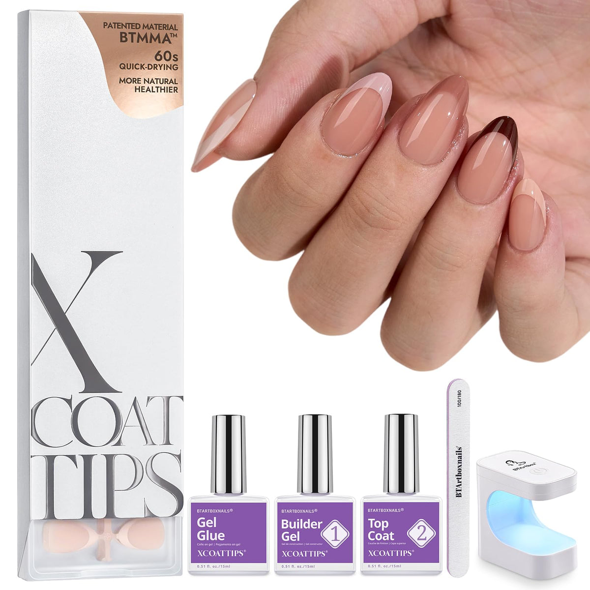 BTARTBOXNAILS SkinTone French Tip Press On Nails Kit front view