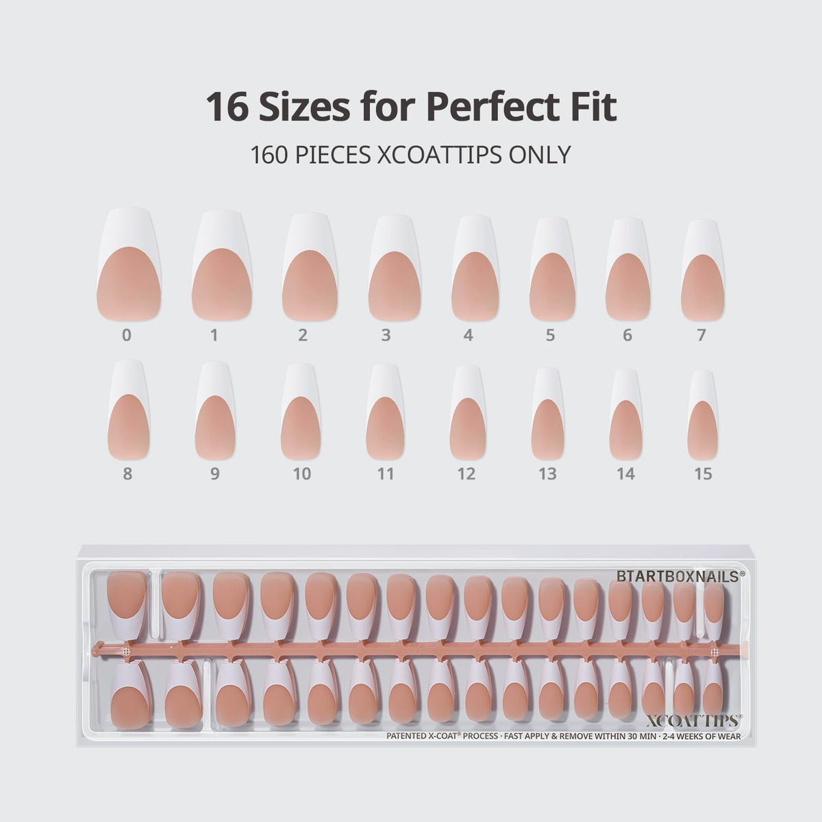 BTARTBOXNAILS White French Tip Press On Nails displayed with accessories