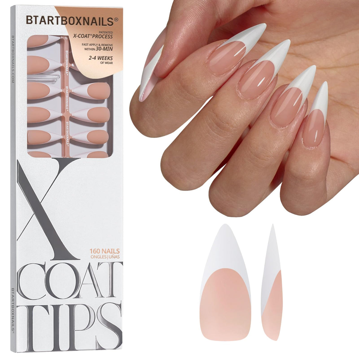 BTARTBOXNAILS White French Tip Press On Nails front view