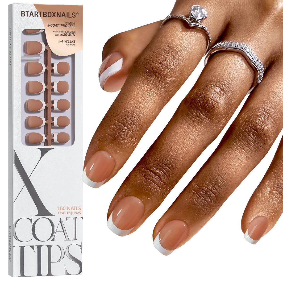 BTARTBOXNAILS White French Tip Press On Nails front view