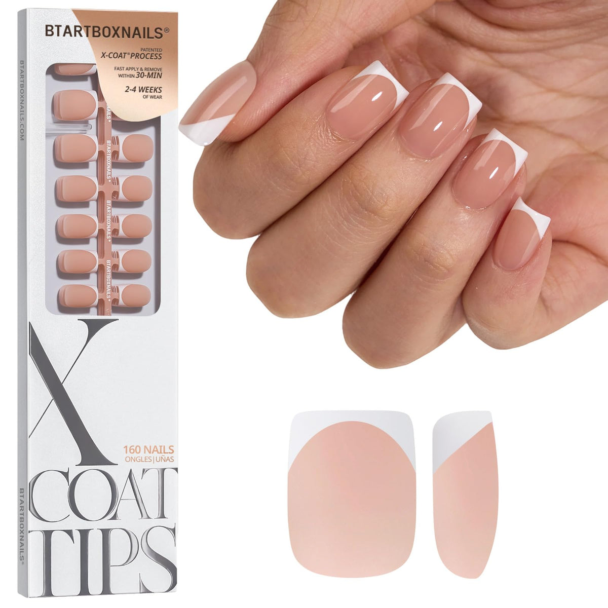 BTARTBOXNAILS White French Tip Press On Nails front view