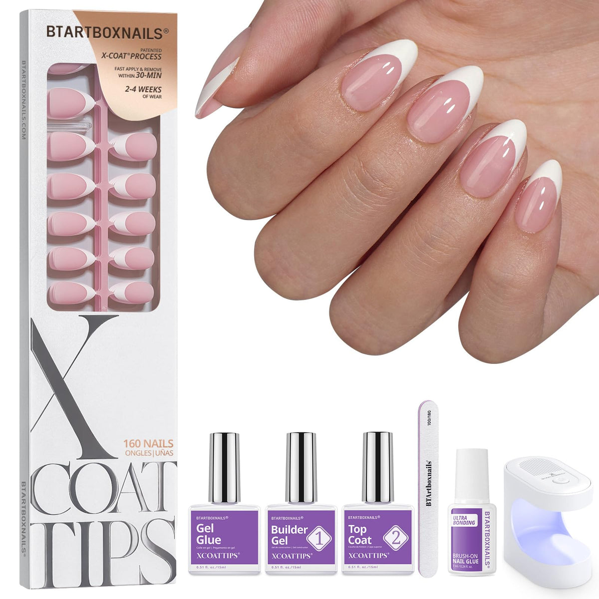 BTARTBOXNAILS White French Tip Press On Nails front view