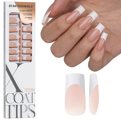 BTARTBOXNAILS White French Tip Press On Nails L Square Nude front view
