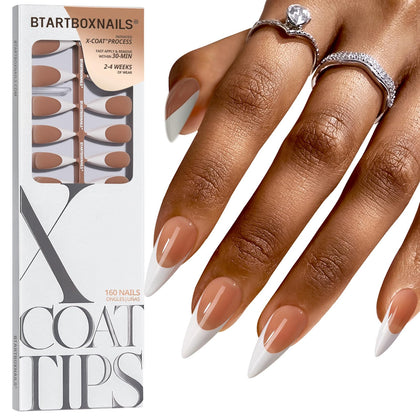 BTARTBOXNAILS White French Tip Press On Nails L Stiletto Brown front view