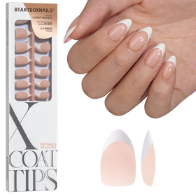 BTARTBOXNAILS White French Tip Press On Nails S Almond Nude front view