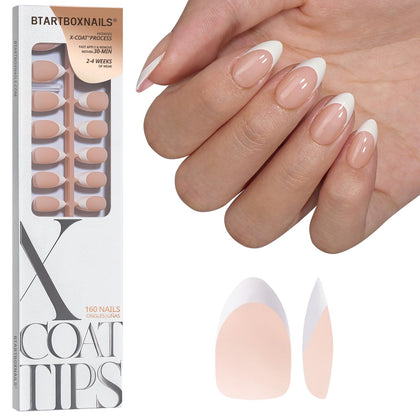 BTARTBOXNAILS White French Tip Press On Nails S Almond Nude front view