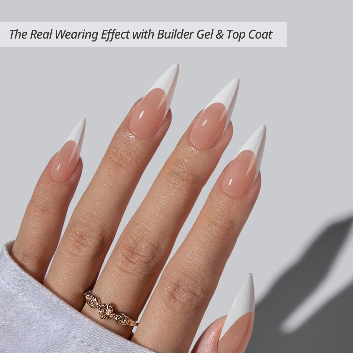 BTARTBOXNAILS White French Tip Press On Nails side view